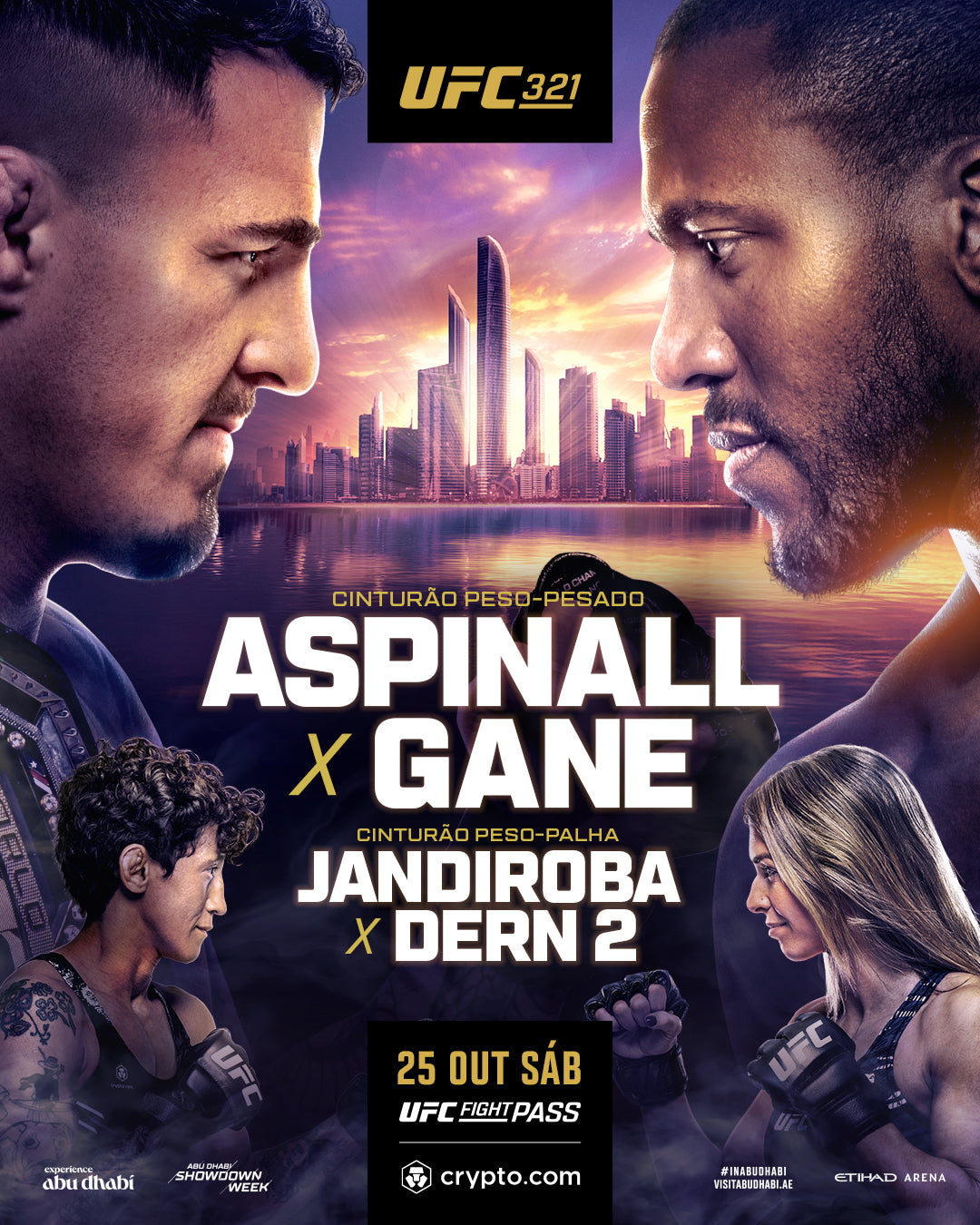UFC 321: Aspinall x Gane em Abu Dhabi — card completo, horarios, onde assistir, 2 cinturoes em jogo e o que observar