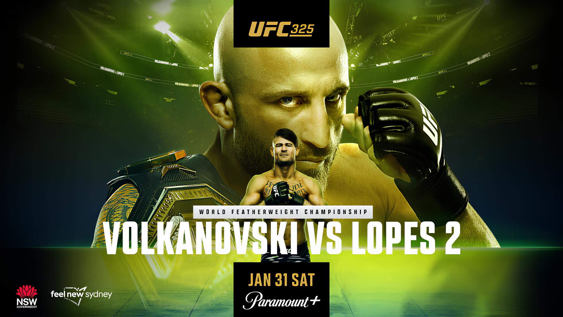 UFC 325: Volkanovski vs Lopes 2 — Cartel, Destaques e Guia Completo (Jan 31, 2026)